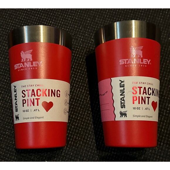 STANLEY Stacking Pint 16 OZ Cups Glasses Tumblers (2) Valentine's Day Red No Lid - Picture 1 of 7